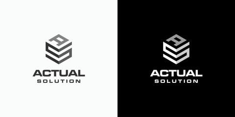 Vector logo design of initials A and S in geometric hexagon shape with modern, simple, clean and abstract style.