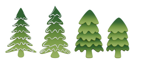 3d illustrations of winter pines cute cartoon style for scenes decoration.3d render.