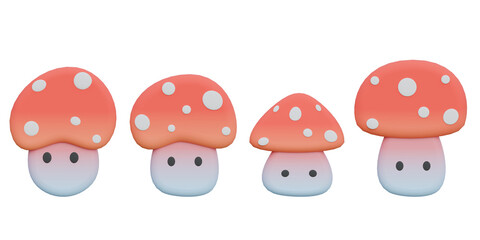 3d illustrations of little mushroom and friends cute cartoon style for scenes decoration.3d render.