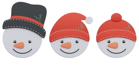 3d illustrations of snowman face and friends cute cartoon style for christmas scenes decoration.3d render.