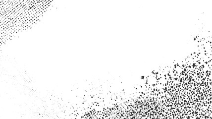 Black dots and speckles scattered on a white background abstract