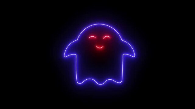 Neon cute ghost icon. Glowing neon benevolent spirit icon on dark background. A stylize glowing neon icon representing a soft, benevolent presence icon.