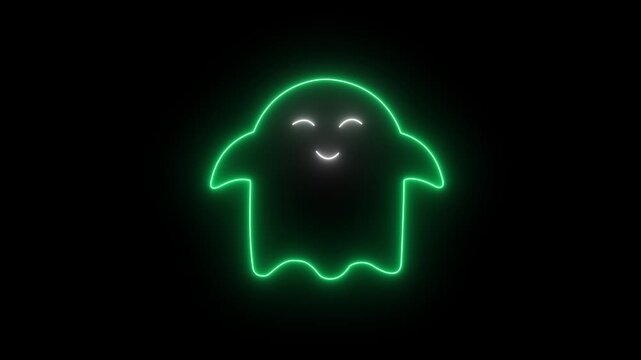 Neon cute ghost icon. Glowing neon benevolent spirit icon on dark background. A stylize glowing neon icon representing a soft, benevolent presence icon.