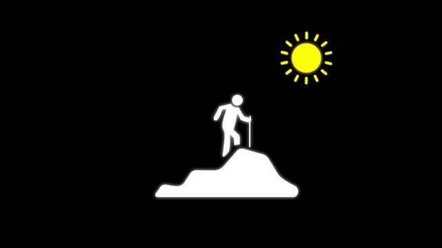 Mountain climber icon .Hiking man Silhouette. hiking man with rucksacks silhouette . Outdoor banner template Climber background .