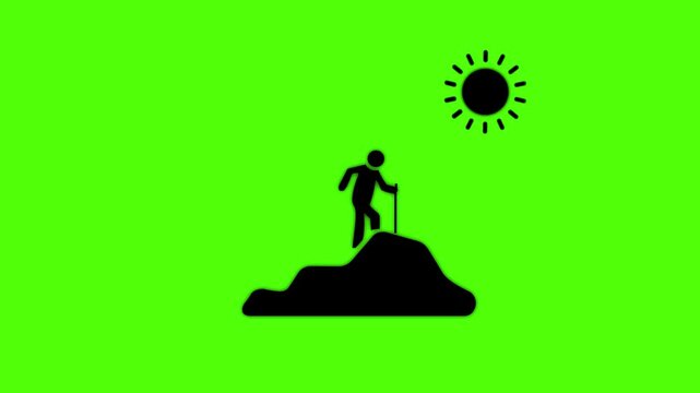 Mountain climber icon .Hiking man Silhouette. hiking man with rucksacks silhouette . Outdoor banner template Climber background .