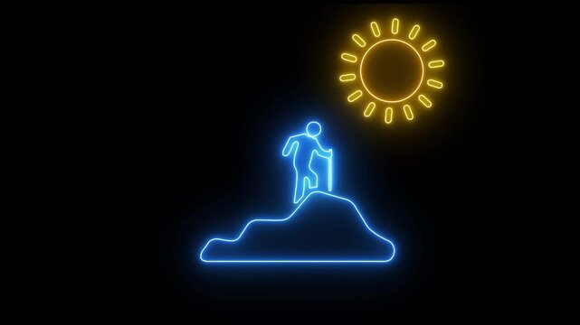 Mountain climber icon .Hiking man Silhouette. hiking man with rucksacks silhouette . Outdoor banner template Climber background .