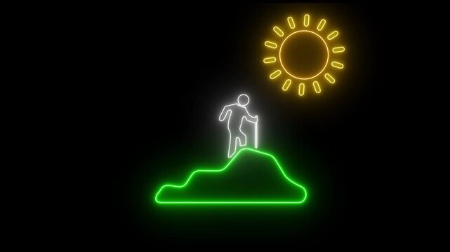 Mountain climber icon .Hiking man Silhouette. hiking man with rucksacks silhouette . Outdoor banner template Climber background .