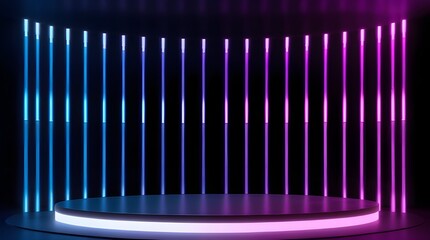 3d abstract neon light podium background