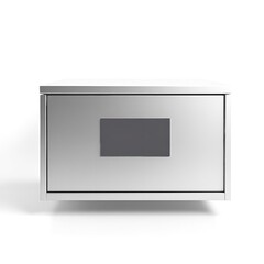 Obraz premium A close up shot of a metal drawer with a rectangular gray handle against a white background