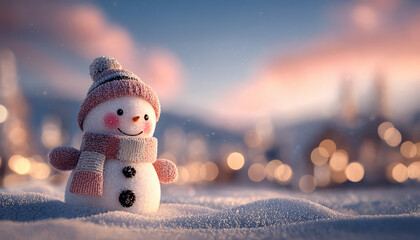 Cute snowman in winter wonderland. Charming snowman in a festive winter wonderland. Snowflakes gently fall from the sky, creating a serene and magical atmosphere.