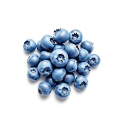 A small pile of fresh, ripe blueberries scattered on a clean white background, isolated on white background