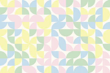 Abstract geometric background, Bauhaus style, seamless vector geo pattern, simple flat style shapes, pastel colors yellow, blue, green, blush pink