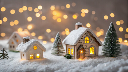 Fototapeta premium Cozy Winter Village Lights
