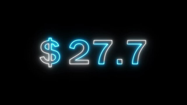 Neon 83 dollar counting animation. Increasing counter dollar number. Business count dollar number. Counting money and digits.