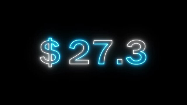 Neon 82 dollar counting animation. Increasing counter dollar number. Business count dollar number. Counting money and digits.