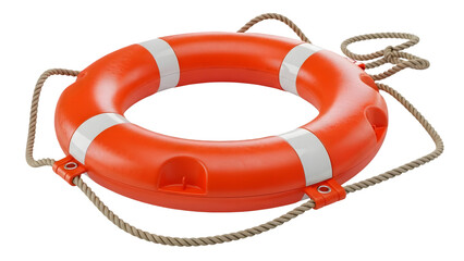 Orange Lifebuoy Ring with Rope and White Stripes on Transparent Background life ring safety ring