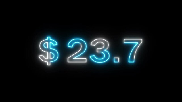 Neon 71 dollar counting animation. Increasing counter dollar number. Business count dollar number. Counting money and digits.