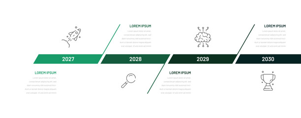 A timeline diagram with four stages and time intervals. Infographics for a startup or company, annual reports and future plans. Modern business infographics with icons