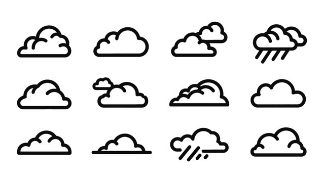 Collection of cloud icons in a simple outline silhouette style