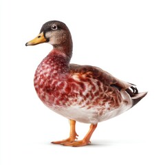 Obraz premium Colorful Male Duck Standing Proudly with Unique Feather Patterns and Vibrant Features on White Background