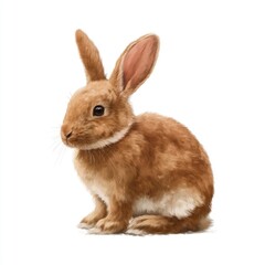 Obraz premium Adorable Brown Rabbit with Fluffy Fur Sitting Gracefully on White Background
