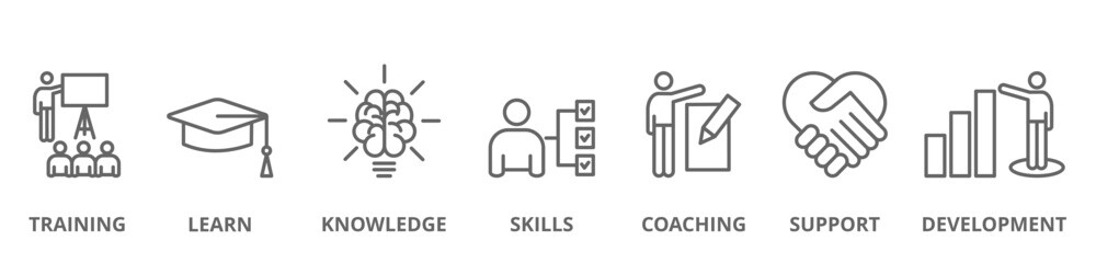Capacity building banner web icon vector illustration concept with an icon of training, learning, knowledge, skills, coaching, support, and development
