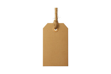 brown kraft paper tag with twine isolated on transparent background, cut out, PNG