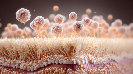 Layers hair cells animation of hair loss or growth proceeded by nutrient deficiency. Hair with skin layers. Treatment and care of hair