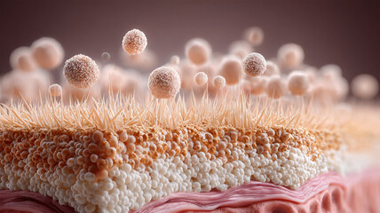 Layers hair cells animation of hair loss or growth proceeded by nutrient deficiency. Hair with skin layers. Treatment and care of hair