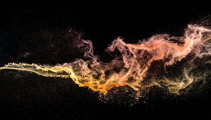 Abstract swirling cloud of multicolored particles on black background
