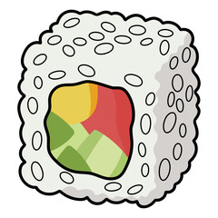 Classic square maki sushi roll with rice, avocado, and fish inside. Traditional Japanese cuisine for restaurant menu or food design. © Itana