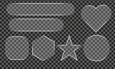 Collection of transparent geometric and organic shapes with white outlines on a checkered background