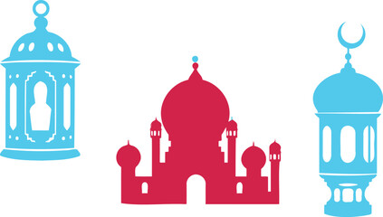 Islamic mosque and lanterns silhouette illustration for ramadan and eid