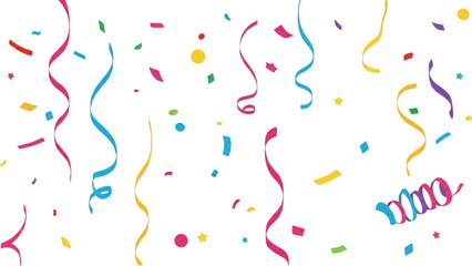 Festive Celebration Colorful Confetti and Streamers Floating in the Air on White Background