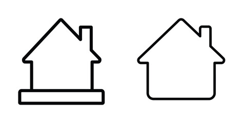 Two minimalist black and white outline icons of houses, one with a base and chimney, the other simpler.