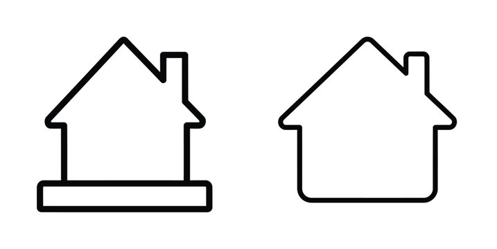 Two minimalist black and white outline icons of houses, one with a base and chimney, the other simpler.