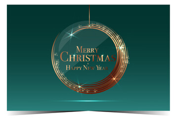 Christmas and New Year greeting card with golden ornament ball. EPS10, vector