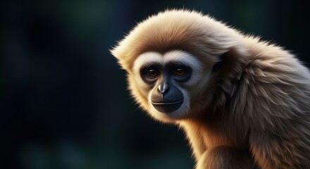 Portrait of a captivating gibbon with soft fur and intelligent eyes in the jungle environment