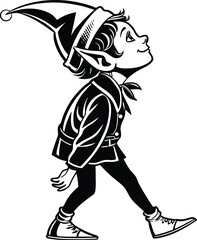 Toy elf figurine silhouette isolated on white background