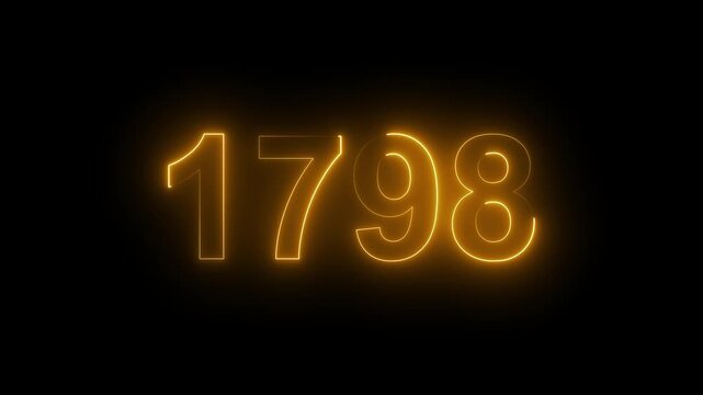 1798 Glowing Neon Line Text Animation, Powerful Abstract Neon Number Design in Stunning 4K Highlighting the Iconic and Important Year important date 1798.