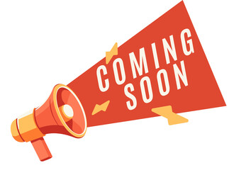 Cartoon Style Coming Soon Announcement with Megaphone and Arrow Element