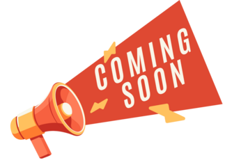 Cartoon Style Coming Soon Announcement with Megaphone and Arrow Element