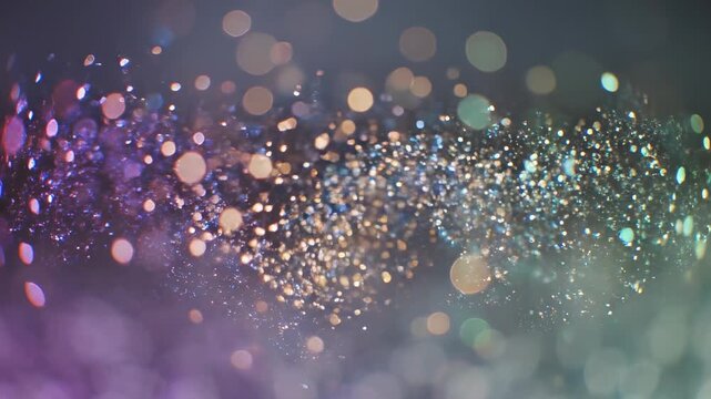 Ethereal floating bokeh particles dispersing and reforming across a shallow depth of field with subtle chromatic color shifting motion floating, concept, loop