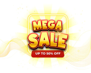 Cartoon Style Mega Sale Promotion Banner Advertisement Marketing Illustration