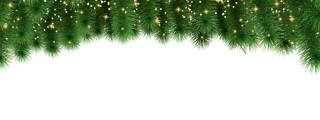 christmas background with fir branches and yellow light on white