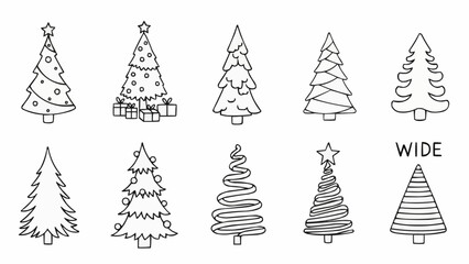 Collection of Hand-Drawn Christmas Tree Illustrations.