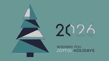 2026 Joyful Holidays Geometric Christmas Tree Greeting Card