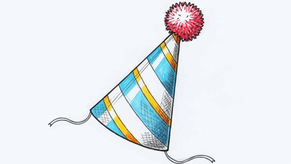 Striped Party Hat with Pom-Pom and Strings.