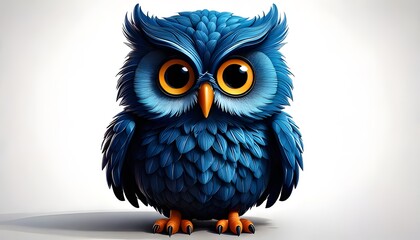 Fototapeta premium Cartoon Owl with Large Eyes and Blue Feathers