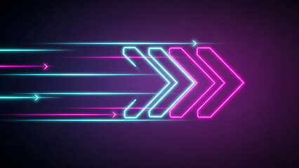 Dynamic Neon Arrows Moving Forward with Speed Light Trails on a Dark Background Technology Concept